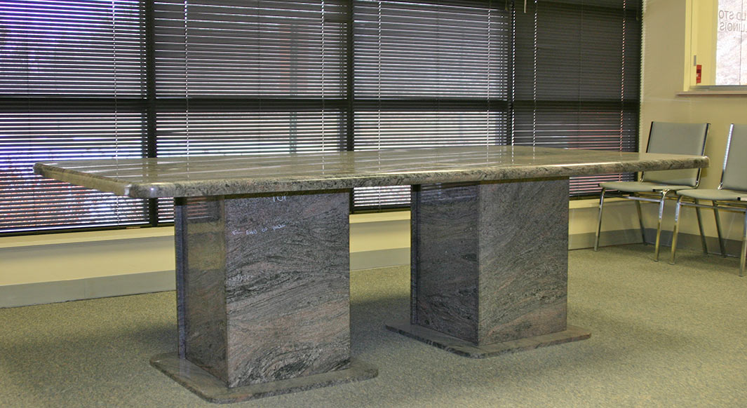 Paradiso Granite Table Waterfall Edge Profile and Matching Pedestal