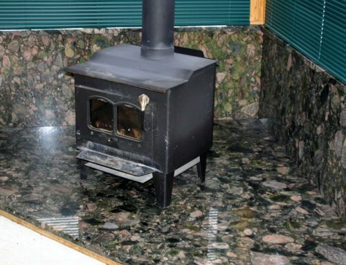 Green Marinace Granite Wood Stove Base with Wall and Window Sills
