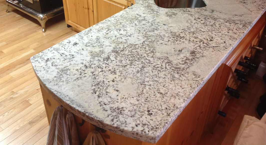 "Leather Finish" Arctic Cream Granite with Flat Eased Edge Profile - Custom Log Home Fit!