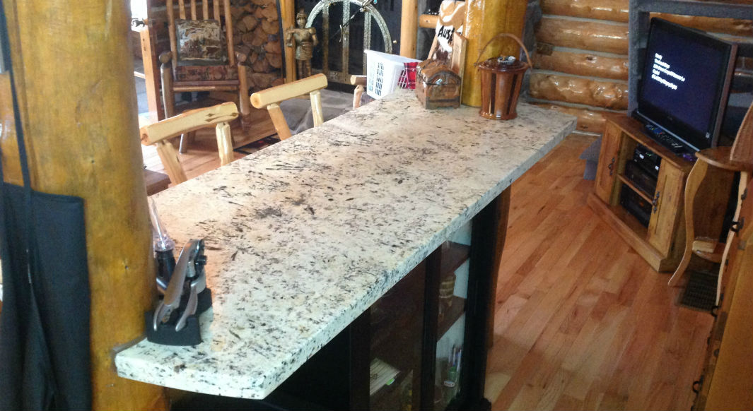 "Leather Finish" Arctic Cream Granite with Flat Eased Edge Profile - Custom Log Home Fit!