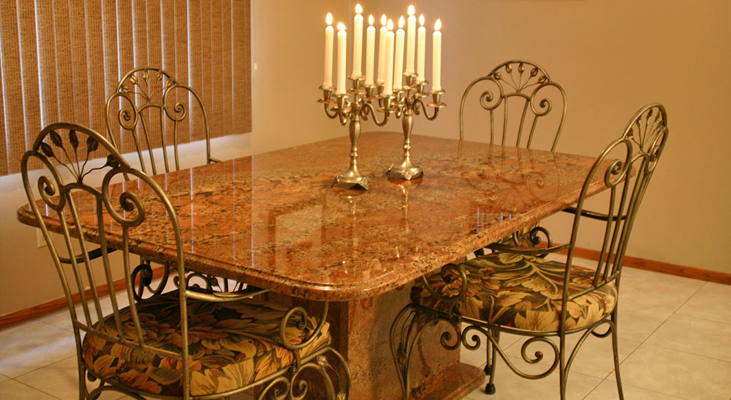 Juperana Bordeaux Granite Table with Matching Pedestal Base