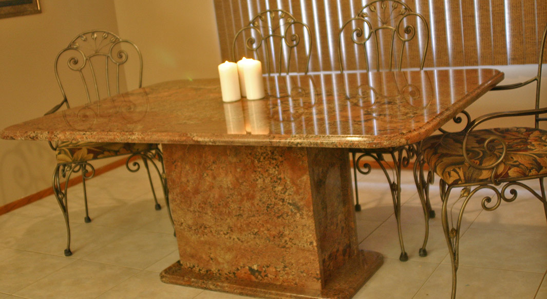 Juperana Bordeaux Granite Table with Matching Pedestal Base