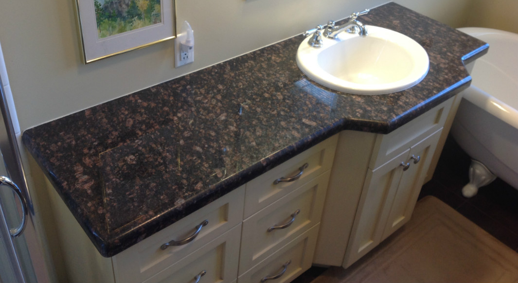 Tan Brown Vanity Tops with Waterfall Edge Profile