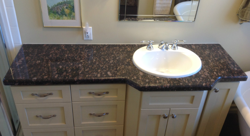 Tan Brown Vanity Tops with Waterfall Edge Profile