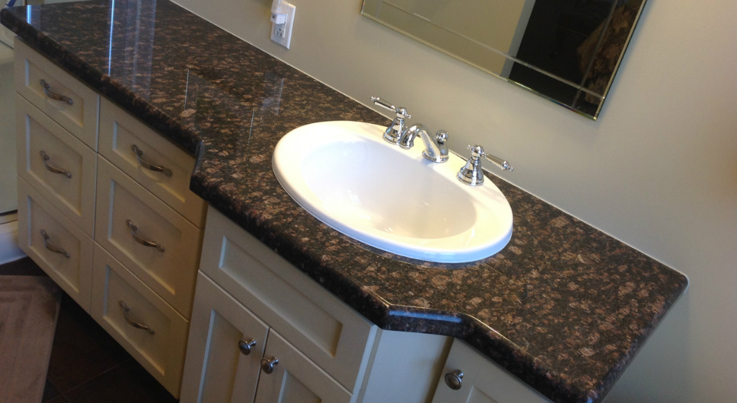 Tan Brown Vanity Tops with Waterfall Edge Profile